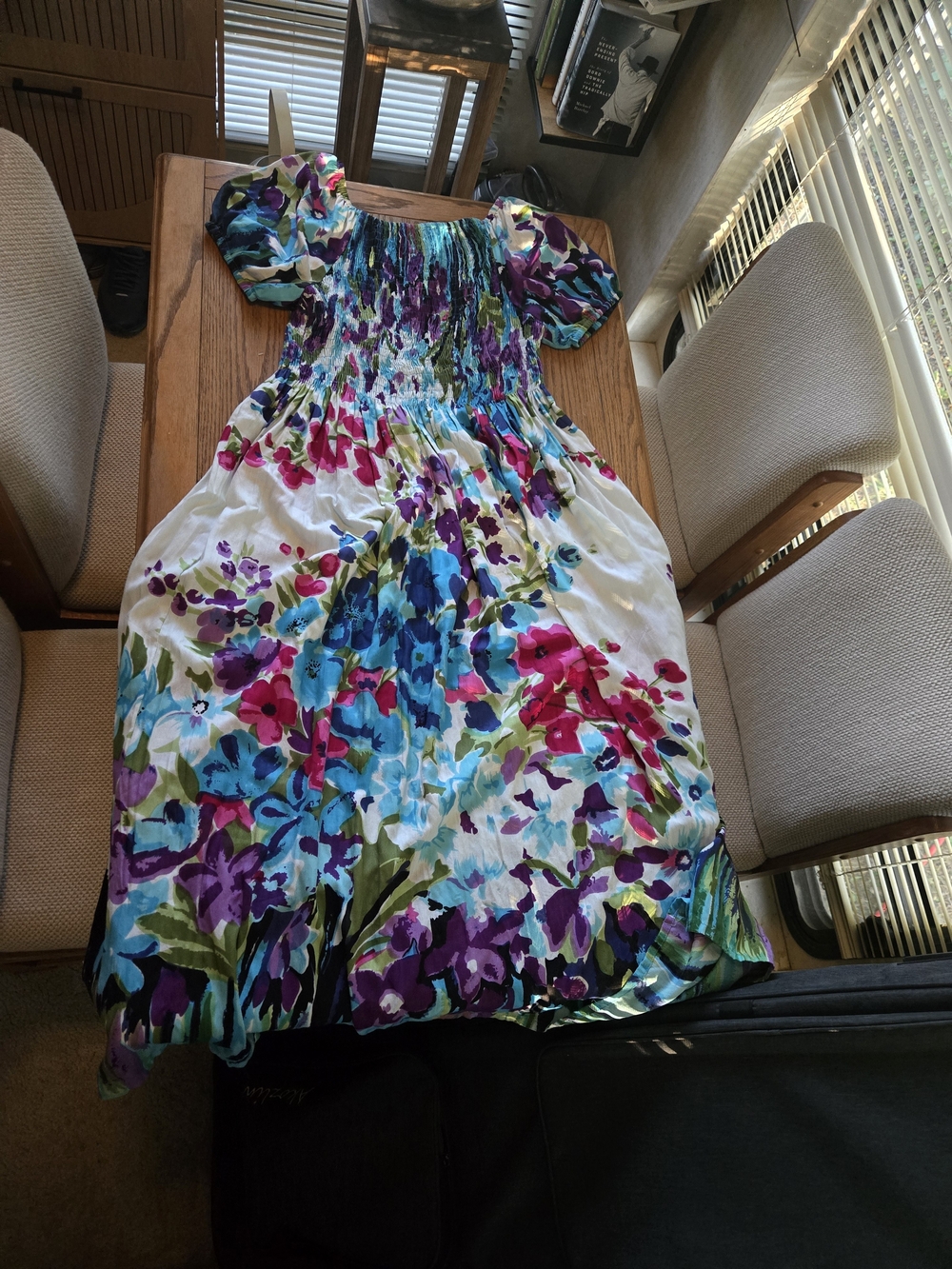Floral Puff-Sleeve Girls' Dress in Multicolor